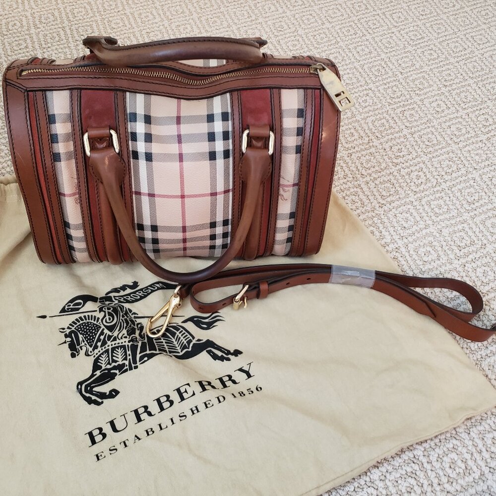 Burberry Medium Alchester Haymarket Check/ Chocolate/ Rust Bowling Bag